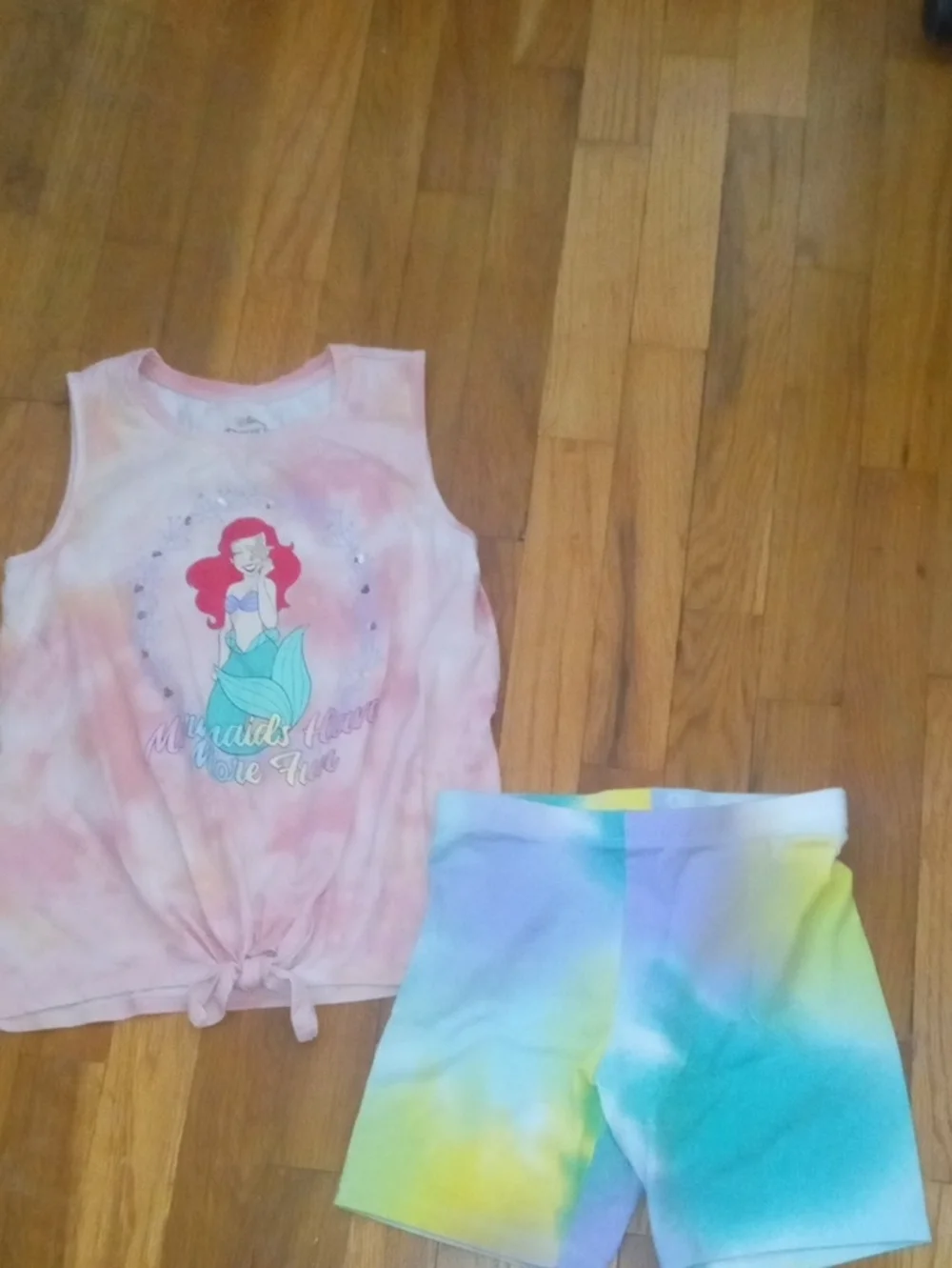 girls large little mermaid tank and tie dye shorts